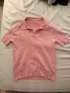 Women’s Pink Cable Knit Polo Sweater